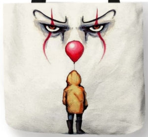 new pennywise it clown boy with balloon canvas tote bags image is printed on both sides women unisex tote bag movie men horror apparel handbags
