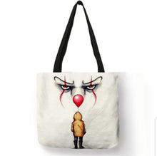 Load image into Gallery viewer, new pennywise it clown boy with balloon canvas tote bags image is printed on both sides women unisex tote bag movie men horror apparel handbags
