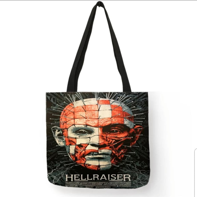new hell raiser pinhead canvas tote bags image is printed on both sides women unisex men movie horror apparel handbags