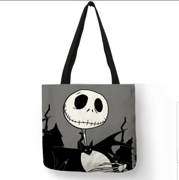 new the nightmare before christmas jack moon face canvas tote bags image is printed on both sides women unisex movie men horror apparel handbags