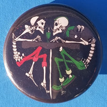 Load image into Gallery viewer, new skeleton button set of 5 fashion buttons are 1.25 inches in size Set Includes Frida Kahlo Smoking Skull Frida Kahlo Sugaskull Skull Skeleton Couple Back To Back Color Chartreuse Skeleton Couple Drinking Zombie Heart Hands drinking collection buttons pinback
