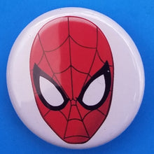 Load image into Gallery viewer, new justice league button set of 4 fashion buttons are 1.25 inches in size Set Includes Captain America Shield Deadpool Face Harley Quinn Skeleton Head Spiderman Head patriotic movie collection cartoon pinback
