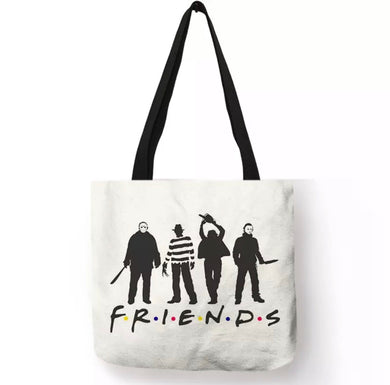 new jason freddy leatherface michael friends canvas tote bags image is printed on both sides women unisex movies horror men halloween apparel michael meyers jason voorhees freddy kreuger