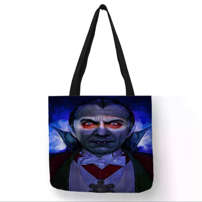 new colored dracula canvas tote bags image is printed on both sides movies vintage hollywood horror handbags apparel