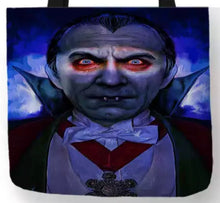 Load image into Gallery viewer, new colored dracula canvas tote bags image is printed on both sides movies vintage hollywood horror handbags apparel
