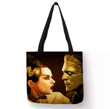 Load image into Gallery viewer, new the bride of frankenstein frankenstein color picture canvas tote bags image is printed on both sides women vintage hollywood unisex movies men horror apparel handbags
