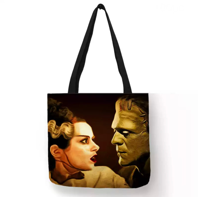 new the bride of frankenstein frankenstein color picture canvas tote bags image is printed on both sides women vintage hollywood unisex movies men horror apparel handbags