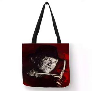 new freddy red canvas tote bags image is printed on both sides women unisex movies nightmare on elm street men horror apparel handbags