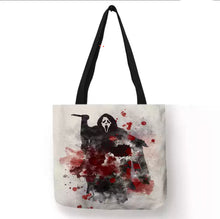 Load image into Gallery viewer, new scream ghost with blood splatter canvas tote bags image is printed on both sides women unisex movies men horror ghostface apparel handbags

