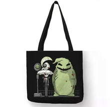 Load image into Gallery viewer, new jack skellington oogie boogie canvas tote bags image is printed on both sides women unisex movies men apparel handbags
