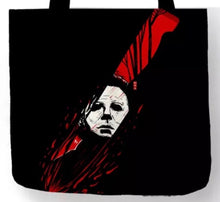 Load image into Gallery viewer, new michael myers red knife reflection canvas tote bags image is printed on both sides women unisex tote bag movies men horror apparel handbags
