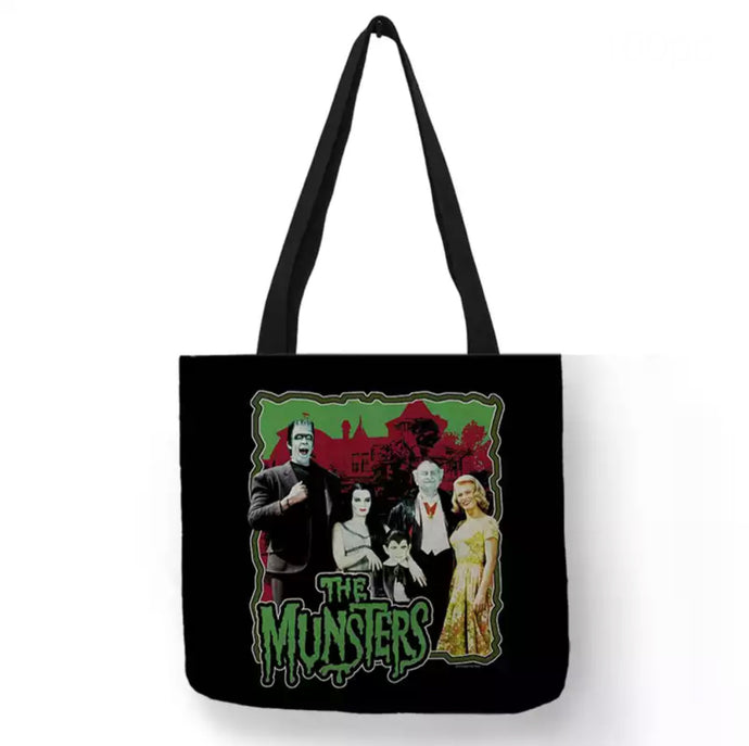 new the munsters family picture canvas tote bags image is printed on both sides women vintage hollywood unisex tv men apparel handbags