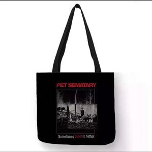 new pet cemetery sometimes dead is better canvas tote bag image is printed on both sides women unisex movies men horror apparel handbags