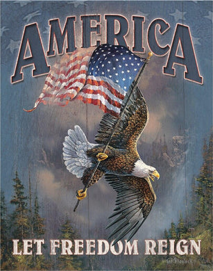 new america let freedom reign patriotic wall decor metal sign 12 5w x 16h america usa united states of america eagle american flag