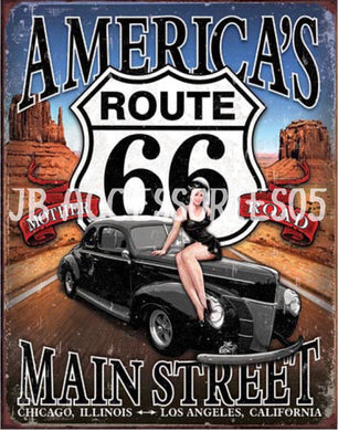 new americas route 66 main street trucks transportation rt66 metal sign historic route 66 cars auto america automobile