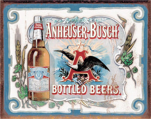 new anheuser busch bottled beers bar man cave nostalgia metal sign 16 width x 12.5 height novelty cerveza bottled beer budweiser bar