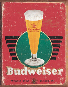 new budweiser vintage glass of beer bar man cave metal sign 12.5width x 16height beer cerveza novelty beer budweiser