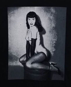 new betty page on her knees unisex silkscreen t-shirt available from small-3x shirt tops adult apparel vintage hollywood horror adult