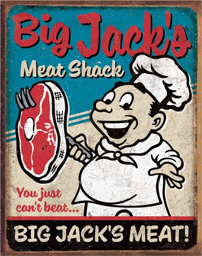 new big jacks meat shack you just cant beat big jacks meat funny wall art metal sign 12.5width x 16height decor funny novelty