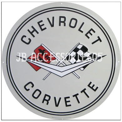 new chevrolet corvette large round embossed aluminum sign 24 inches wall decor truck transportation general motors die cut chevy cars auto novelty