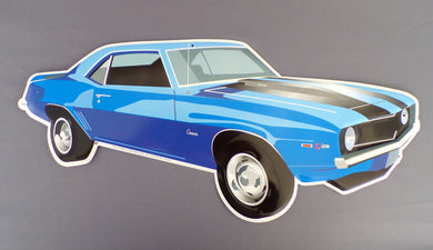 1969 Chevy Camaro Die Cut Aluminum Sign 24 inches Wide x 10 inches Tall Sign Has Pre Punched Holes For Easy Hanging transportation auto automobile