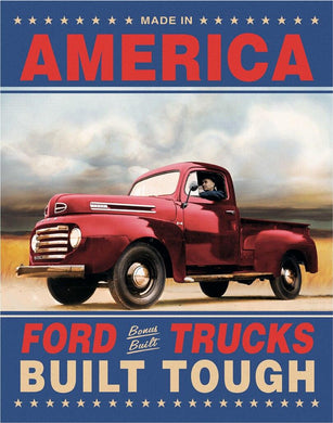 new ford trucks built tough shop man cave metal sign 12.5width x 16height v8 ford transportation made in america trucks ford novelty wall decor