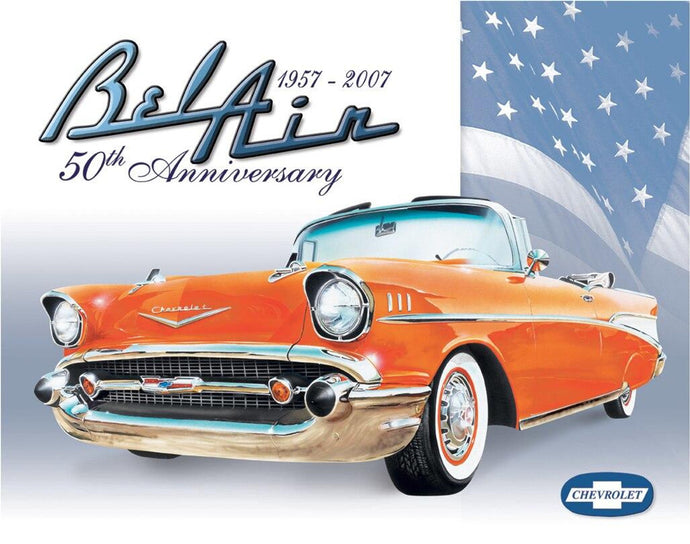 new chevy bel air 50th anniversary chevy lover wall decor metal sign 16width x 12.5height chevrolet 1957-2007 anniversary novelty general motors