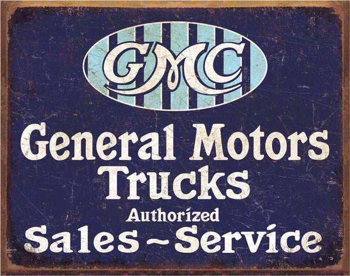 new gmc general motors trucks authorized sales service vintage shop metal sign 16width x 12.5height wall decor trucks sales and services gmc general motors trucks chevrolet novelty
