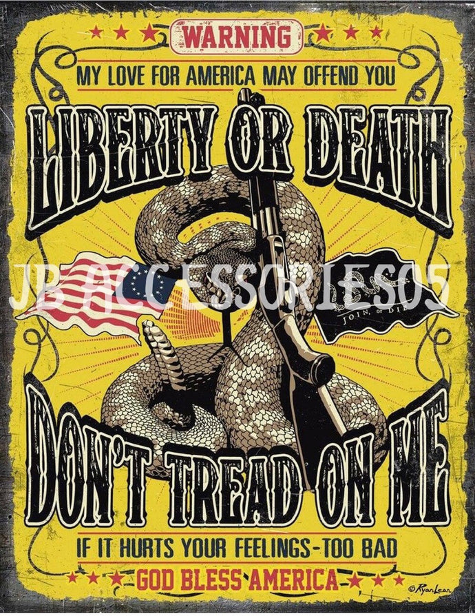 new liberty or death dont tread on me military memorabilia wall art metal sign 12.5width x 16height decor usmc usa patriotic navy military marine america air force novelty