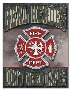 new real heroes dont need capes fire dept first responder wall art metal sign 12.5width x 16height decor firemen firefighter novelty