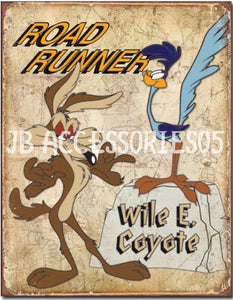 new road runner wile e coyote looney tunes wall art metal sign 12.5width x 16height decor looney tunes funny cartoon novelty