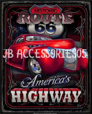 new historic route 66 americas highway man cave wall art metal sign 12.5width x 16height decor trucks transportation cars auto novelty