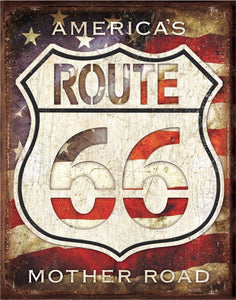 new americas route 66 mother road man cave wall decor metal sign 12.5w x 16h usa transportation rte66 route us 66 mother road historic route 66 highway