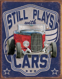 new still plays with cars man cave shop metal sign 12.5width x 16height decor trucks transportation man cave garage sign dads garage cars novelty