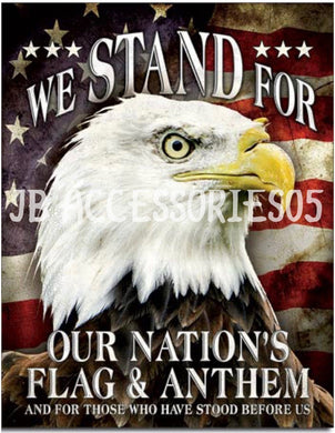 new we stand for our nations flag anthem patriotic wall art metal sign 12.5width x 16height decor usa military america novelty