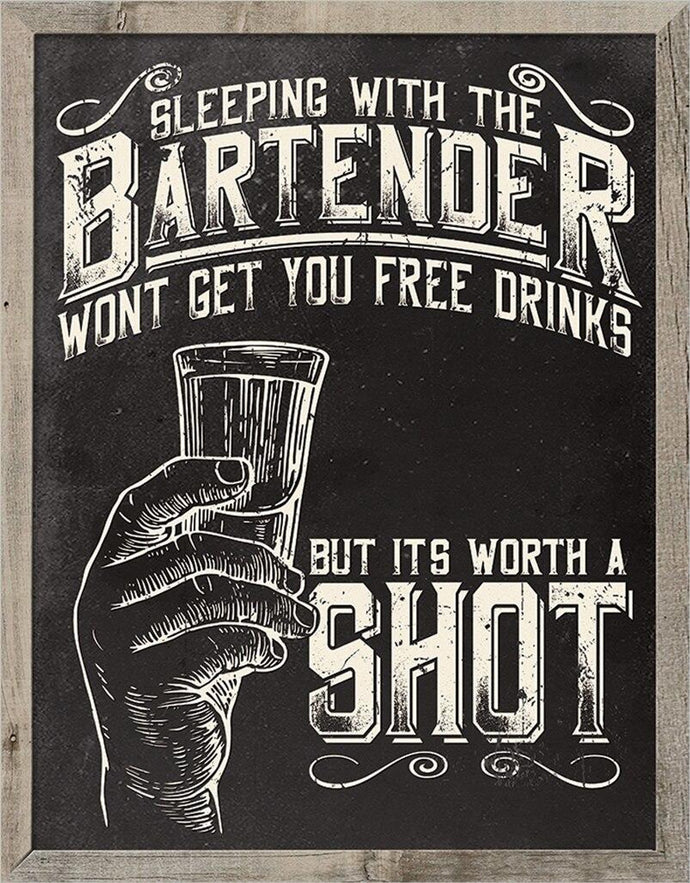 new sleeping with the bartender wont get you free drinks worth a shot bar man cave metal sign 125width x 16height wall decor metal sign cerveza beer alcohol novelty